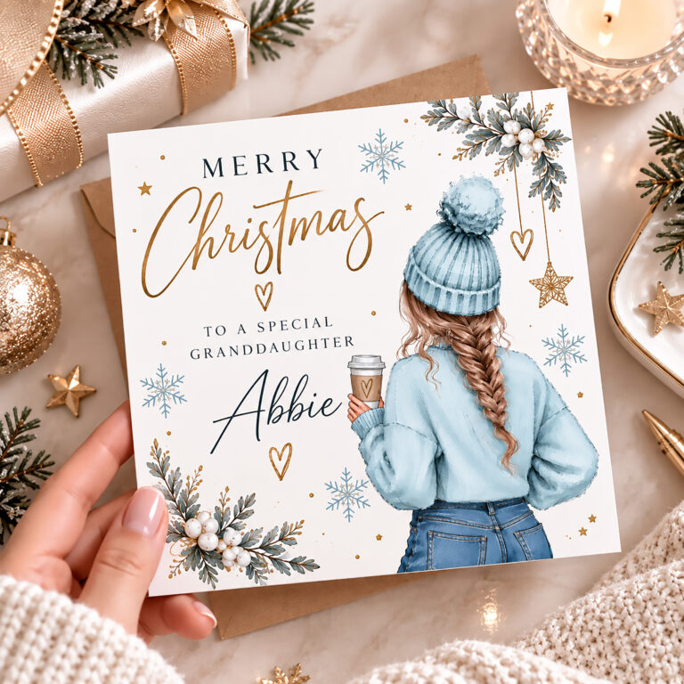Personalised Blue Christmas Card for Her