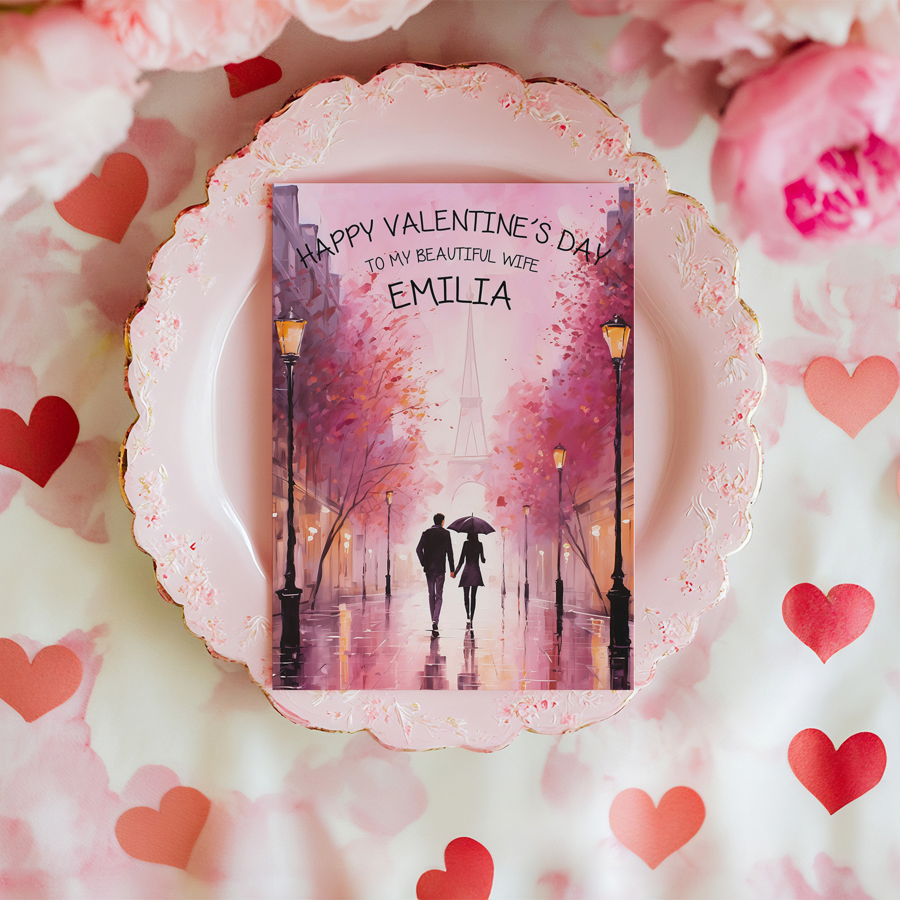 Valentine's Couple with Umbrella A5 Card