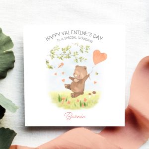 Bear Valentine's With Balloon Square Card