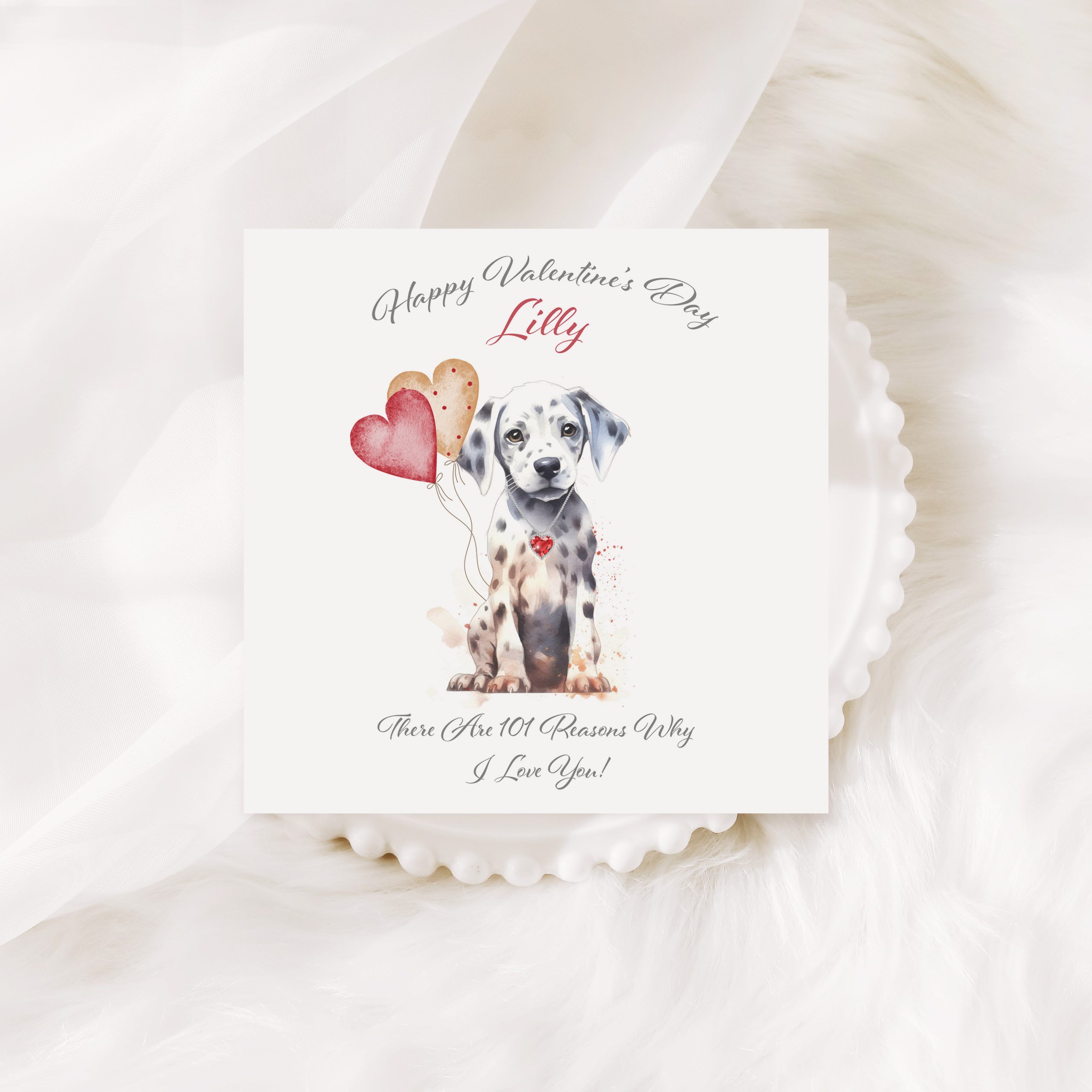 Valentine's Dalmatian Square Card