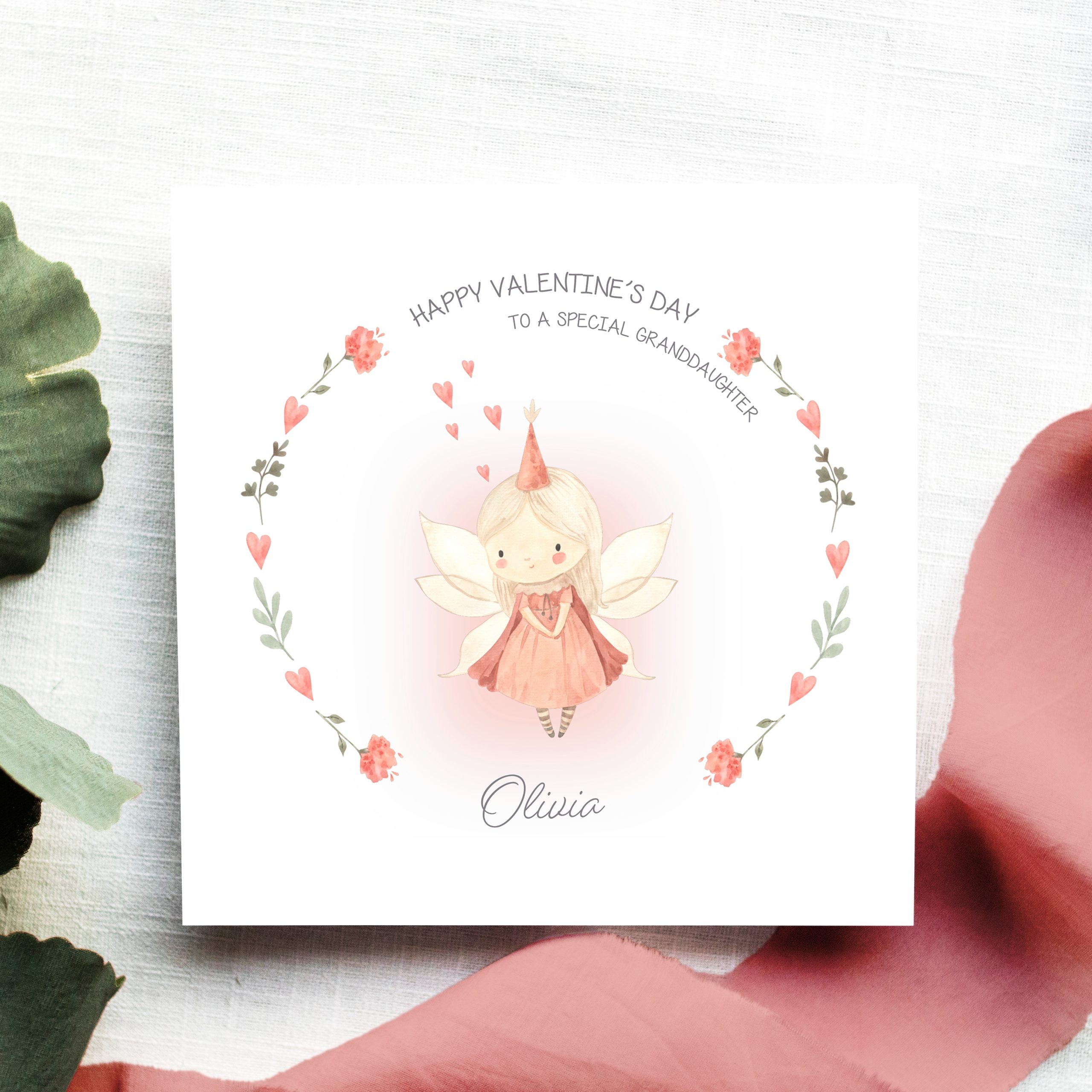 Valentine's Fairy Wreath Square Card