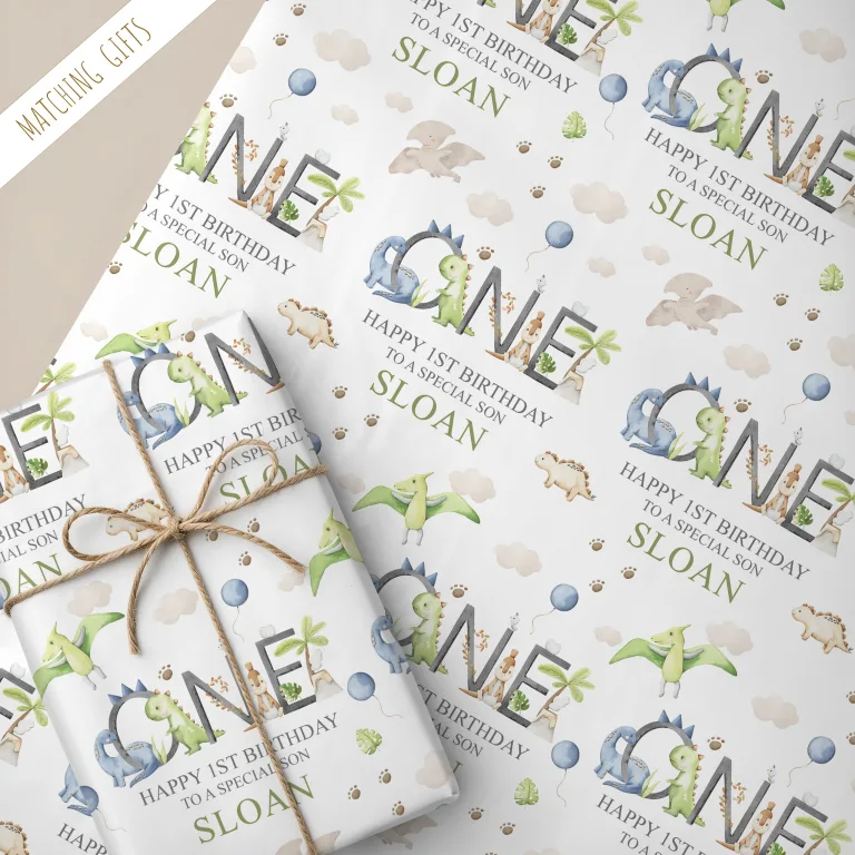 Personalised Dinosaur Birthday Name Gift Wrapping Paper