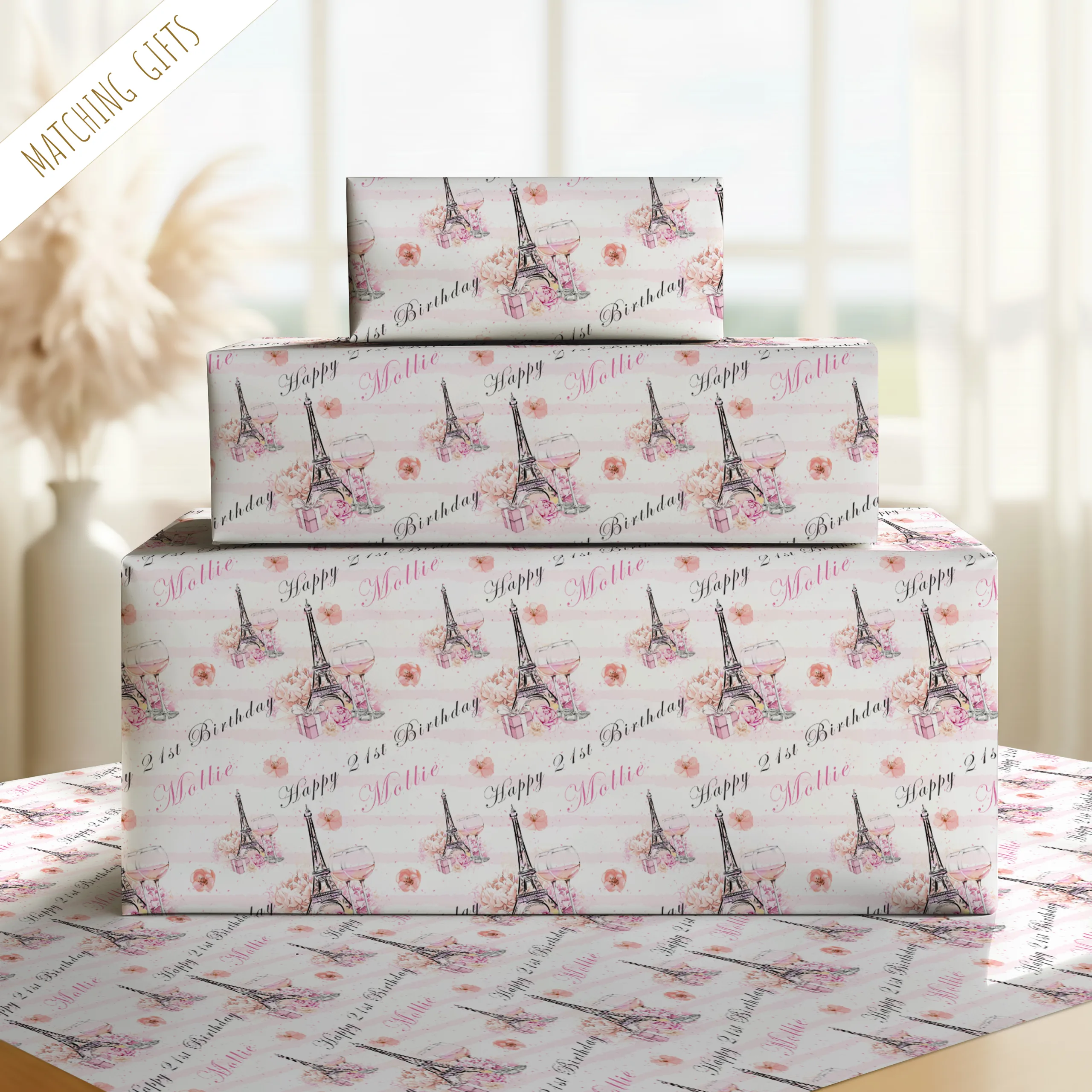 Personalised Birthday Eiffel Tower Gift Wrapping Paper