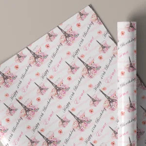 Personalised Birthday Eiffel Tower Gift Wrapping Paper