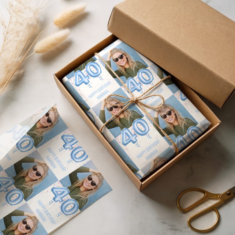 Personalised Birthday Milestone Foil Balloon Photo and Name Gift Wrapping Paper