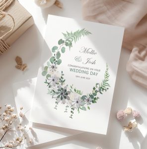 Personalised Sage Wreath Wedding Card