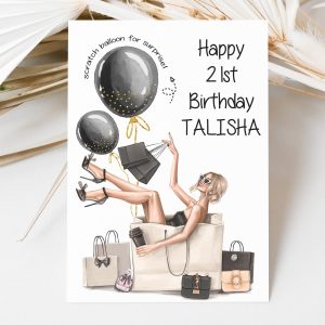 Birthday Scratch Card Lady Shopping Card