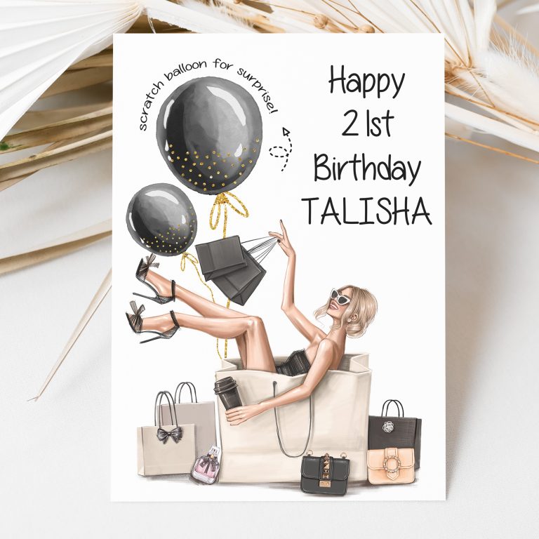 Handmade Scratch Birthday Card ‘Shopping’