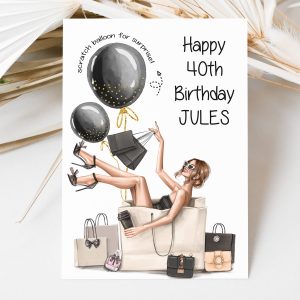 Birthday Scratch Card Lady Shopping Card