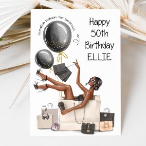 Birthday Scratch Card Lady Shopping Card