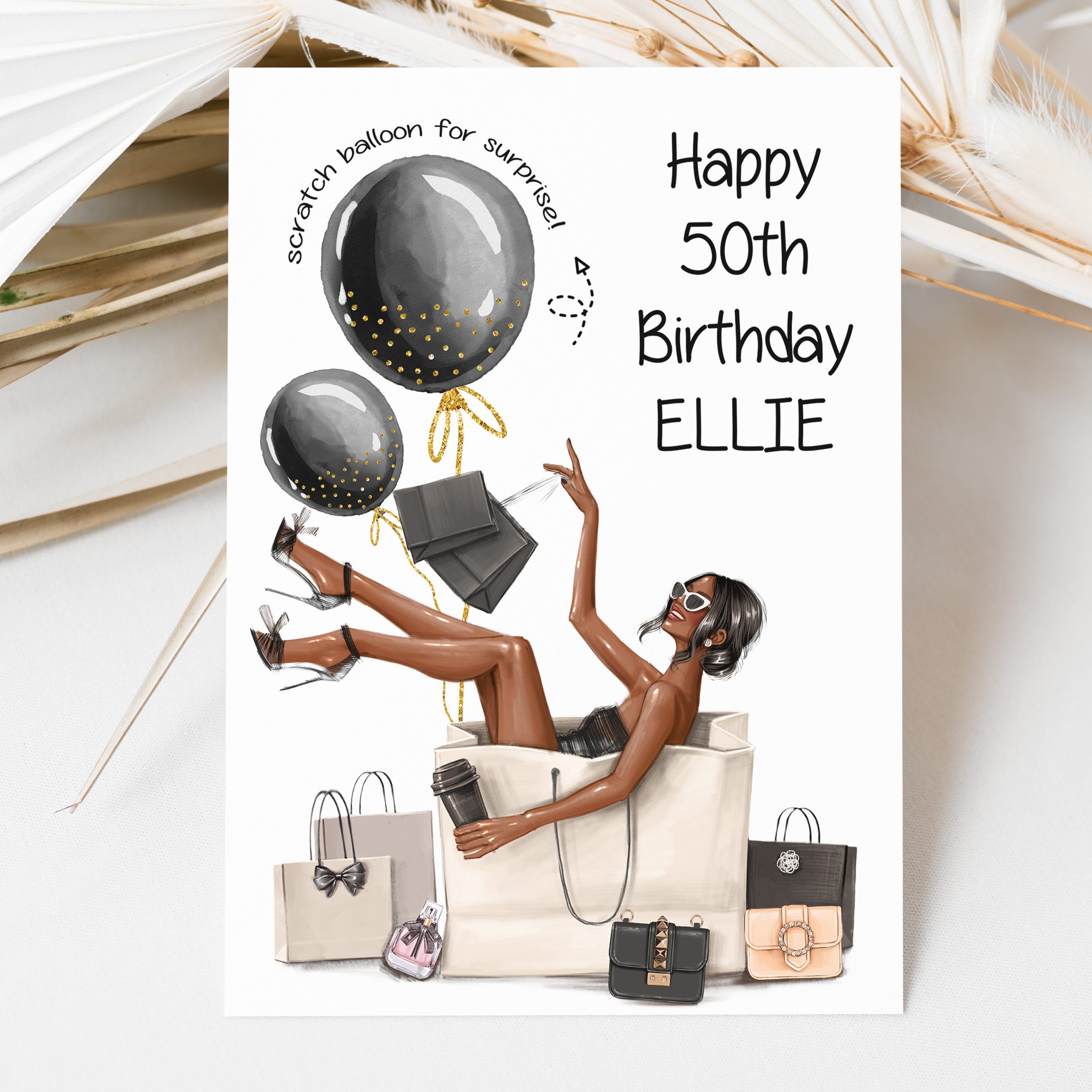 Birthday Scratch Card Lady Shopping Card