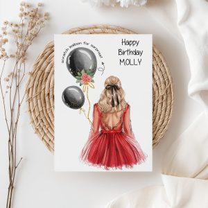Birthday Scratch Card Lady in RED dress