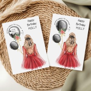 Birthday Scratch Card Lady in RED dress