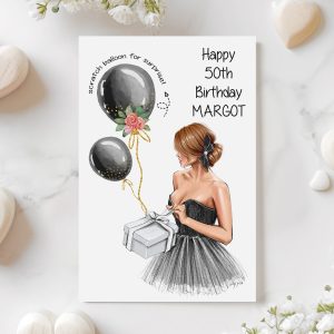 Birthday Scratch Card Lady in black dress