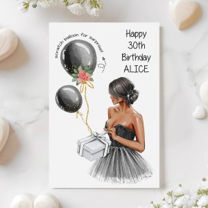 Birthday Scratch Card Lady in black dress