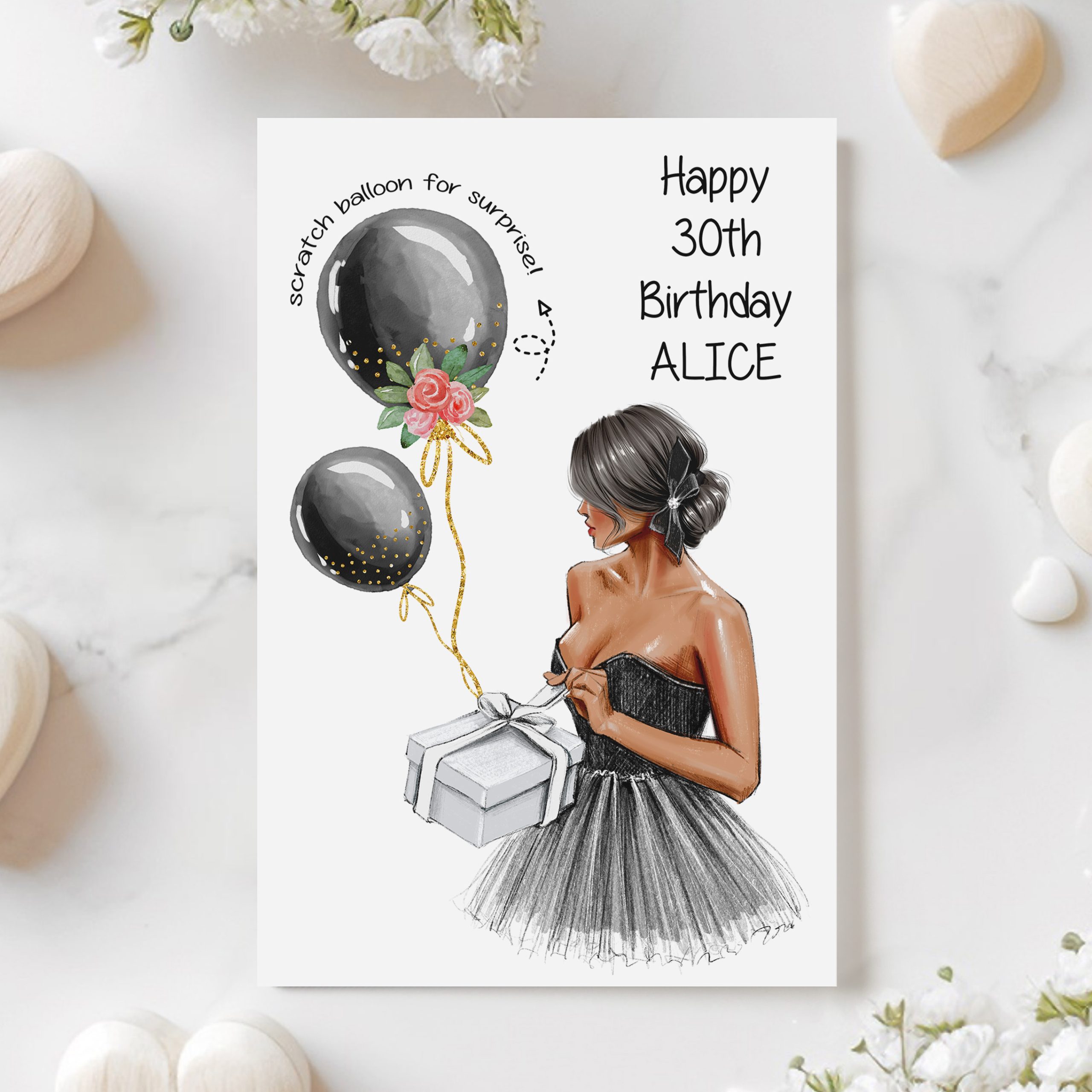 Birthday Scratch Card Lady in black dress