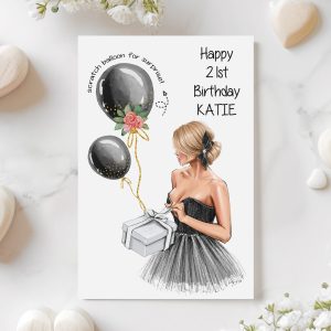 Birthday Scratch Card Lady in black dress