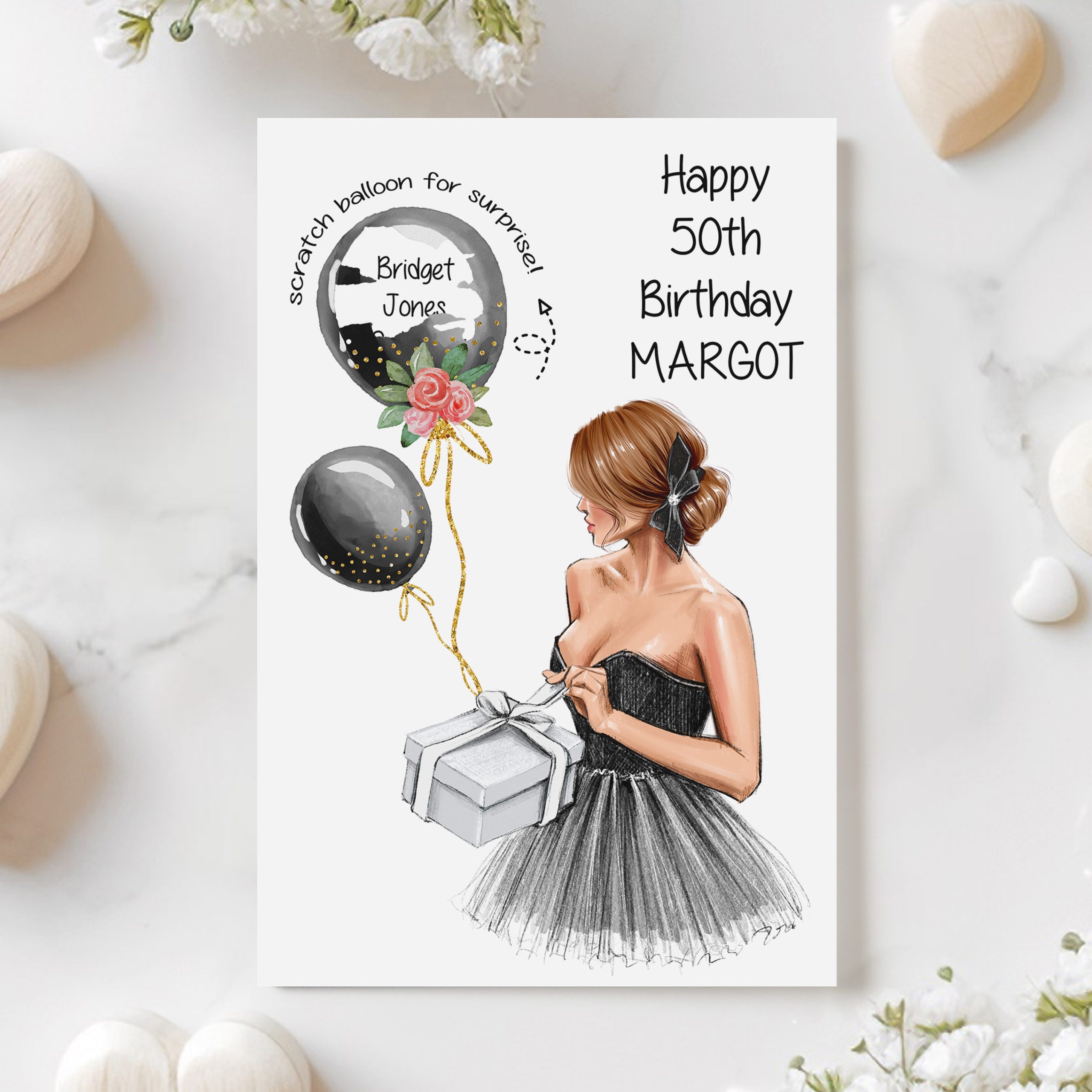 Birthday Scratch Card Lady in black dress