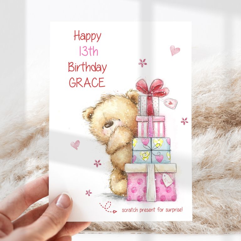 Handmade Scratch Birthday Card ‘Teddy’