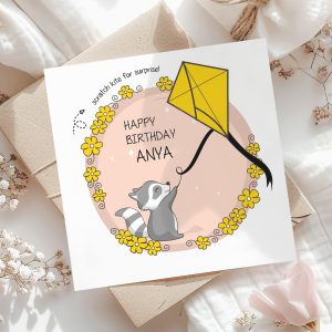 Birthday Scratch Card Yellow Wreath with kite