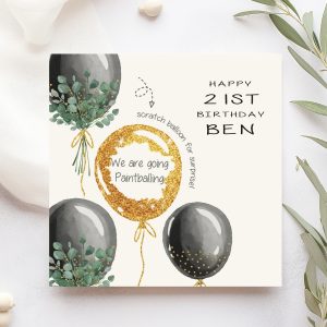 Gold Balloon Birthday Scratch Card