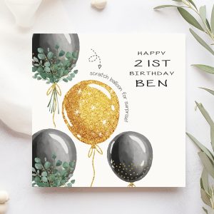 Gold Balloon Birthday Scratch Card