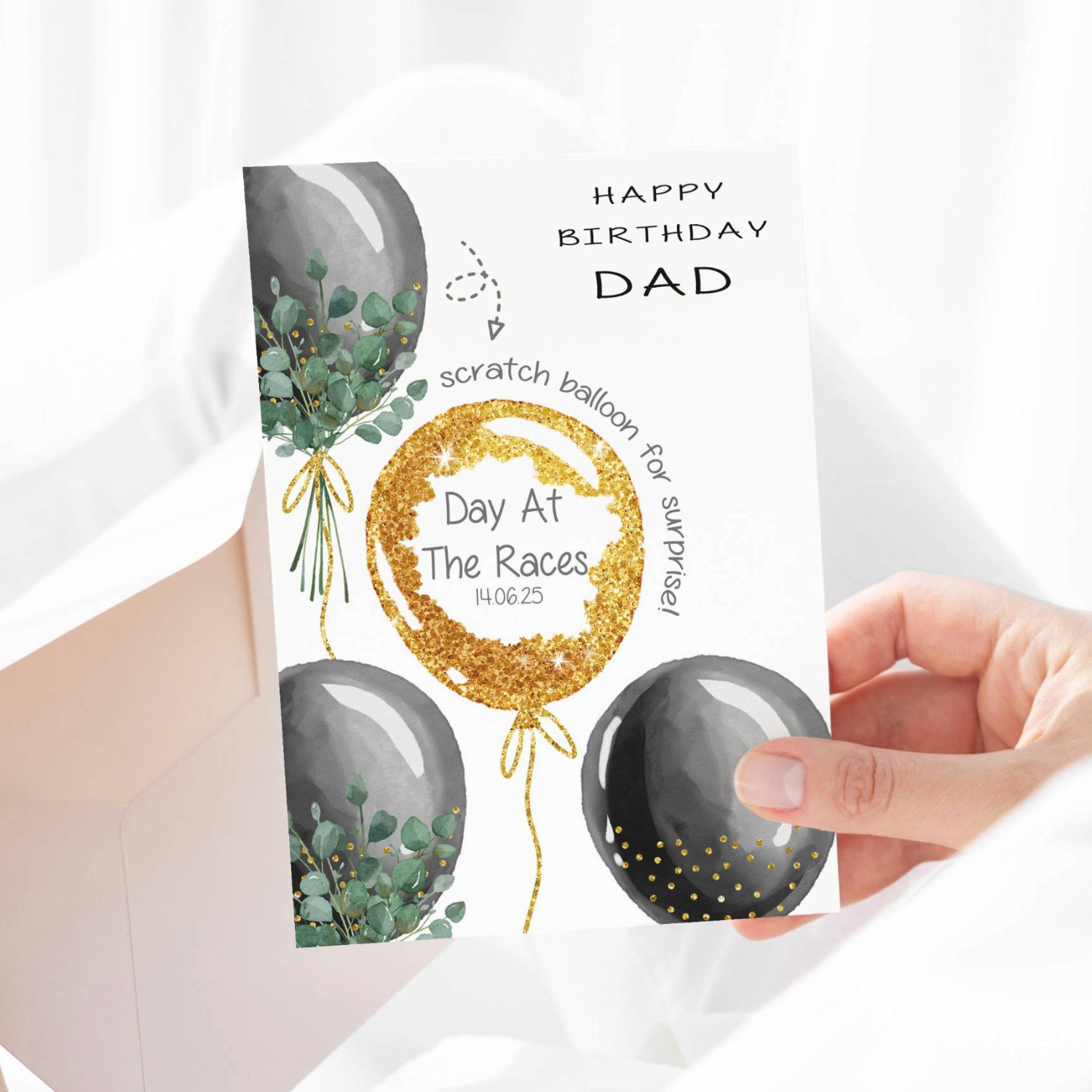 Gold Balloon Birthday Scratch Card
