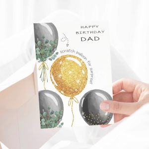 Gold Balloon Birthday Scratch Card