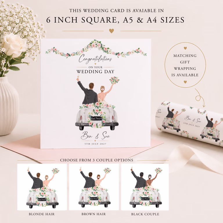 Handmade Personalised Wedding Card ‘Wedding Car’