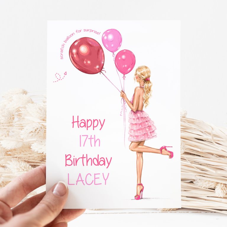 Personalised Birthday Name Wrapping Paper ‘Lady in Pink’