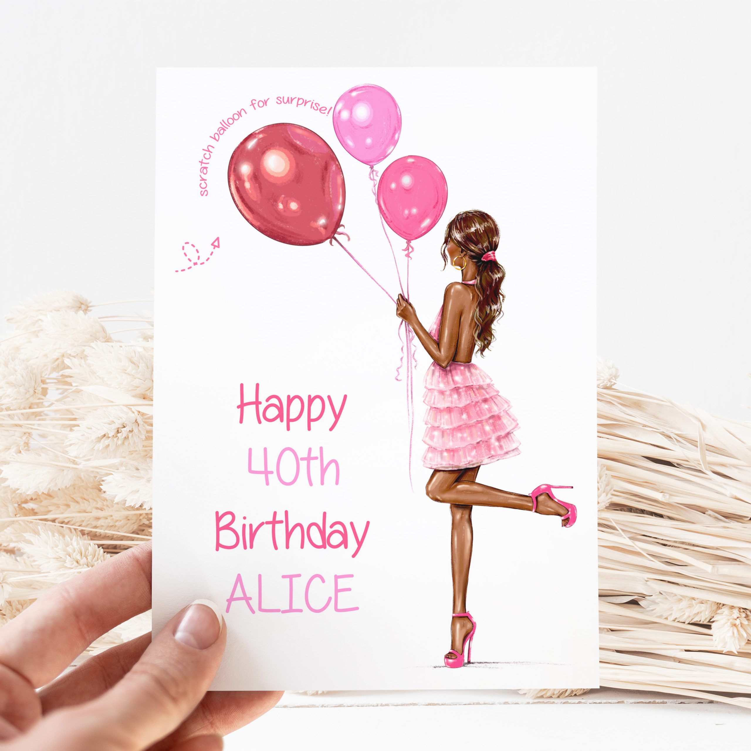 Personalised Pink Balloon Scratch Card