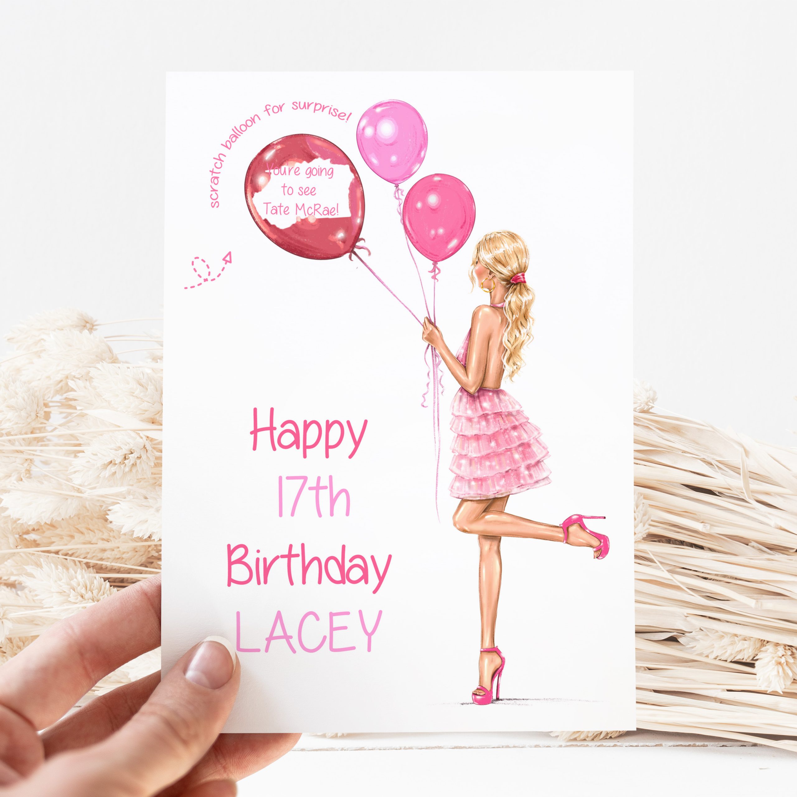 Personalised Pink Balloon Scratch Card