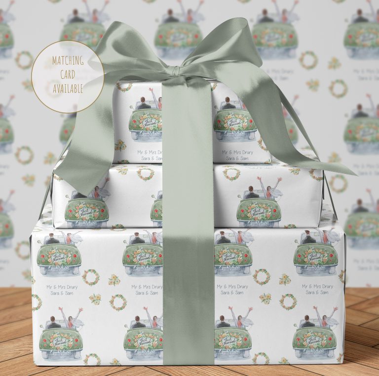 Personalised Wedding Gift Wrapping Paper ‘Wedding Car’