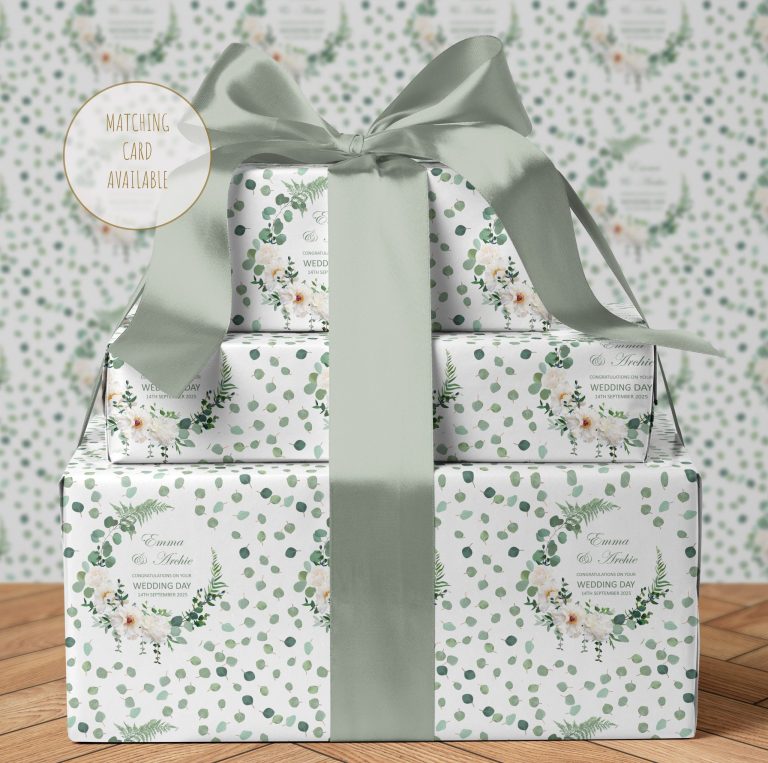 Personalised Wedding Wrapping Paper ‘Sage Wreath’