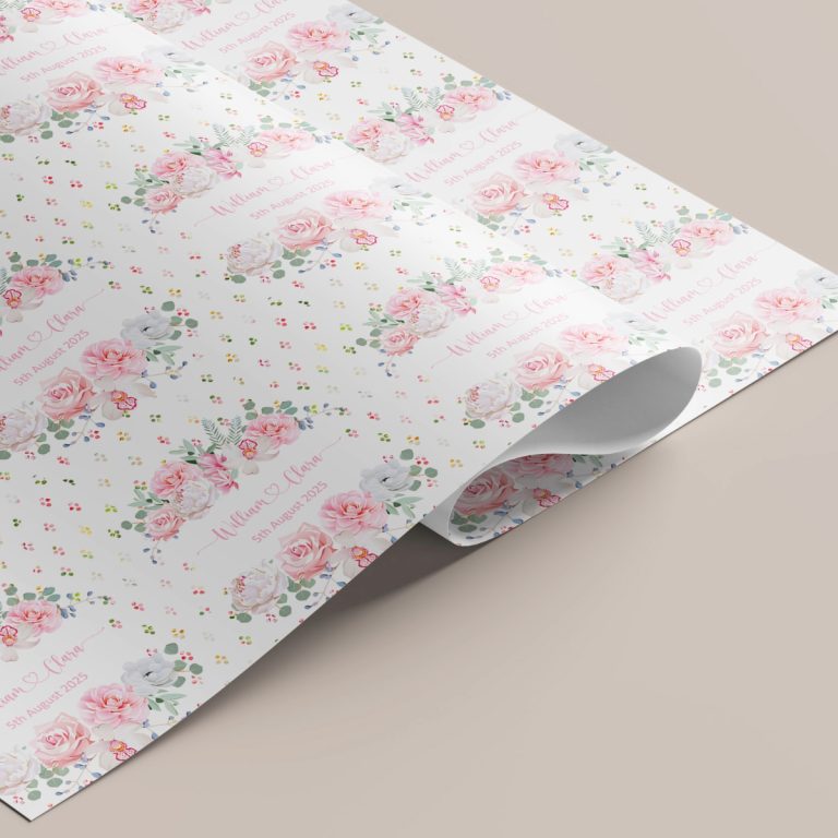 Personalised Wedding Gift Wrapping Paper ‘Pink Floral’