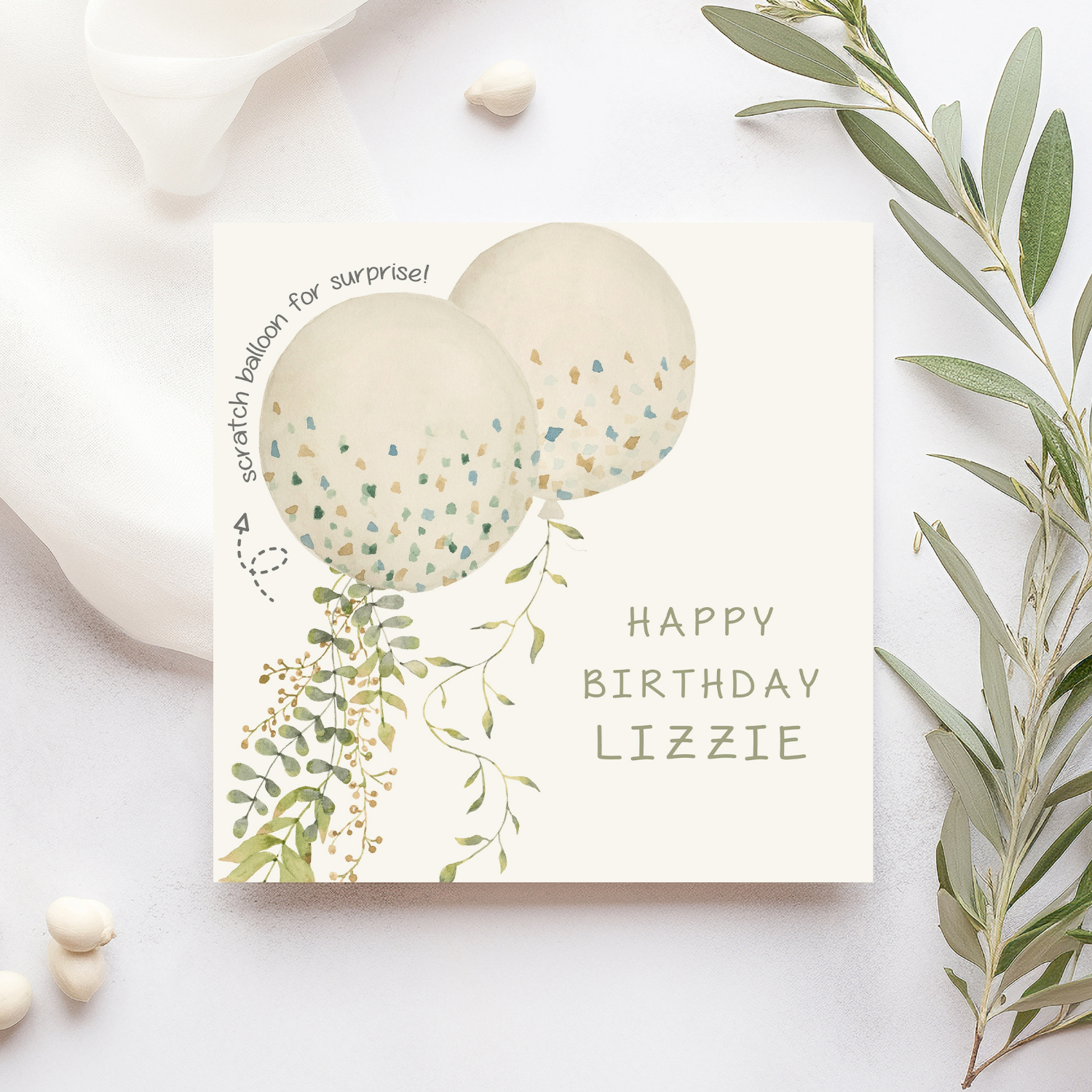 Scratch Card White Balloons Sage
