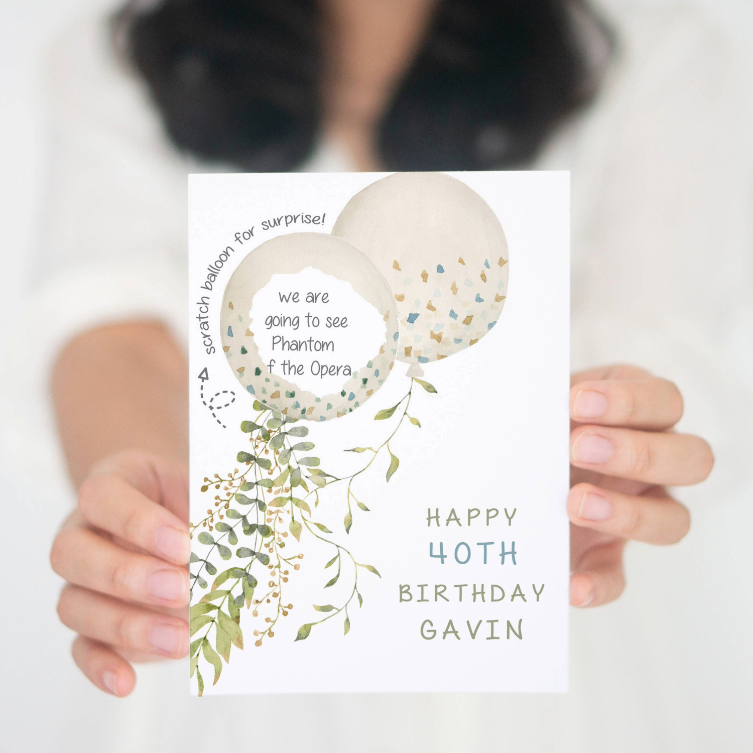 Scratch Card White Balloons Sage