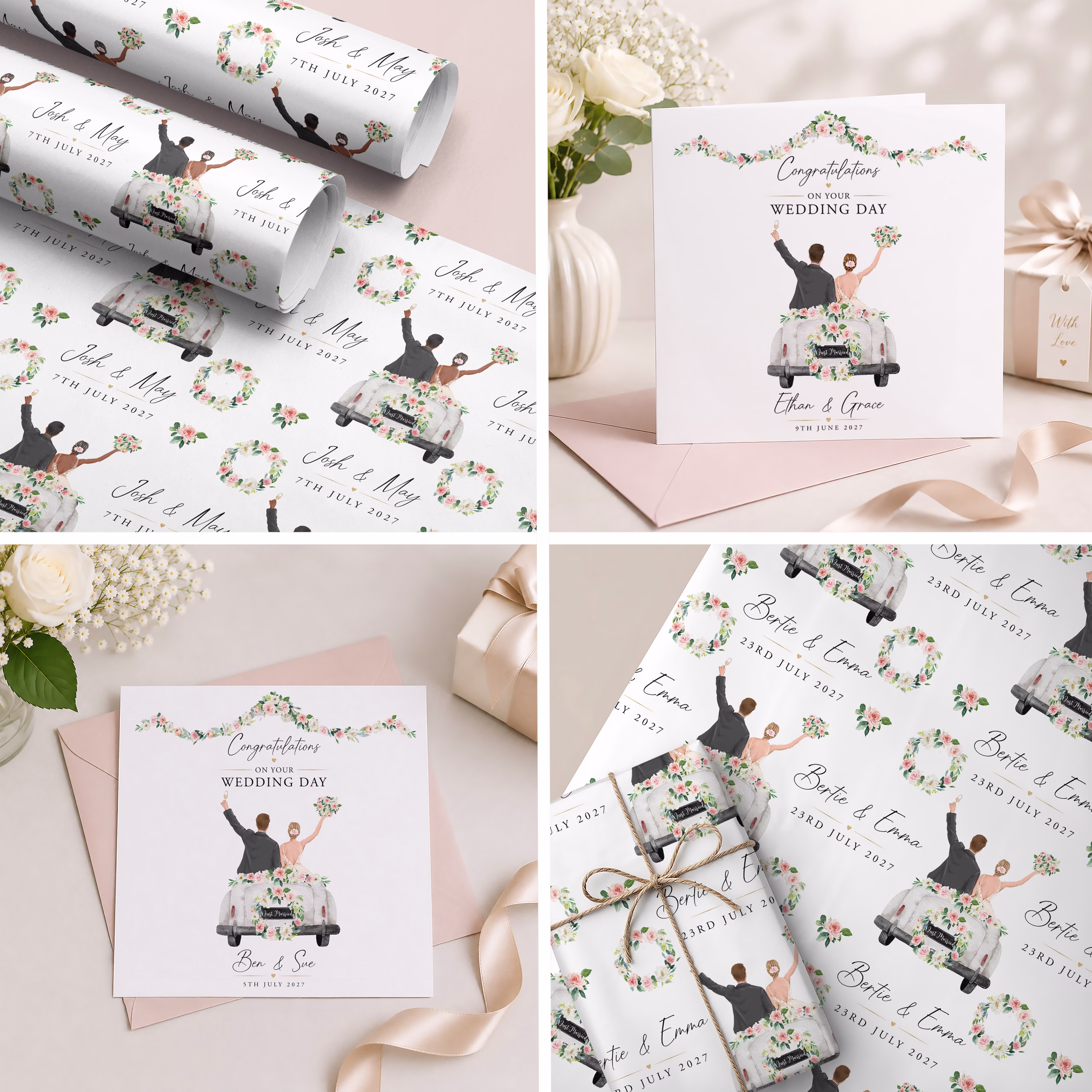 Wedding White Car Gift Wrapping Paper