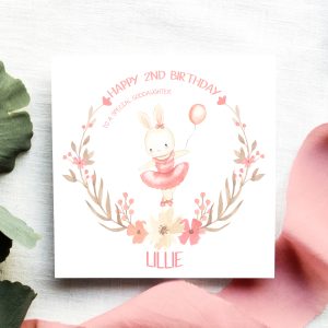 Birthday Rabbit Ballerina Wreath Square Card