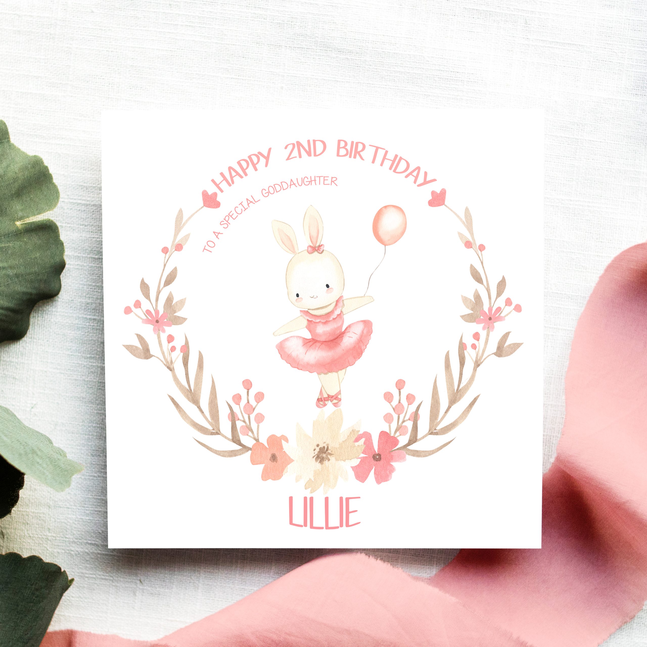 Birthday Rabbit Ballerina Wreath Square Card