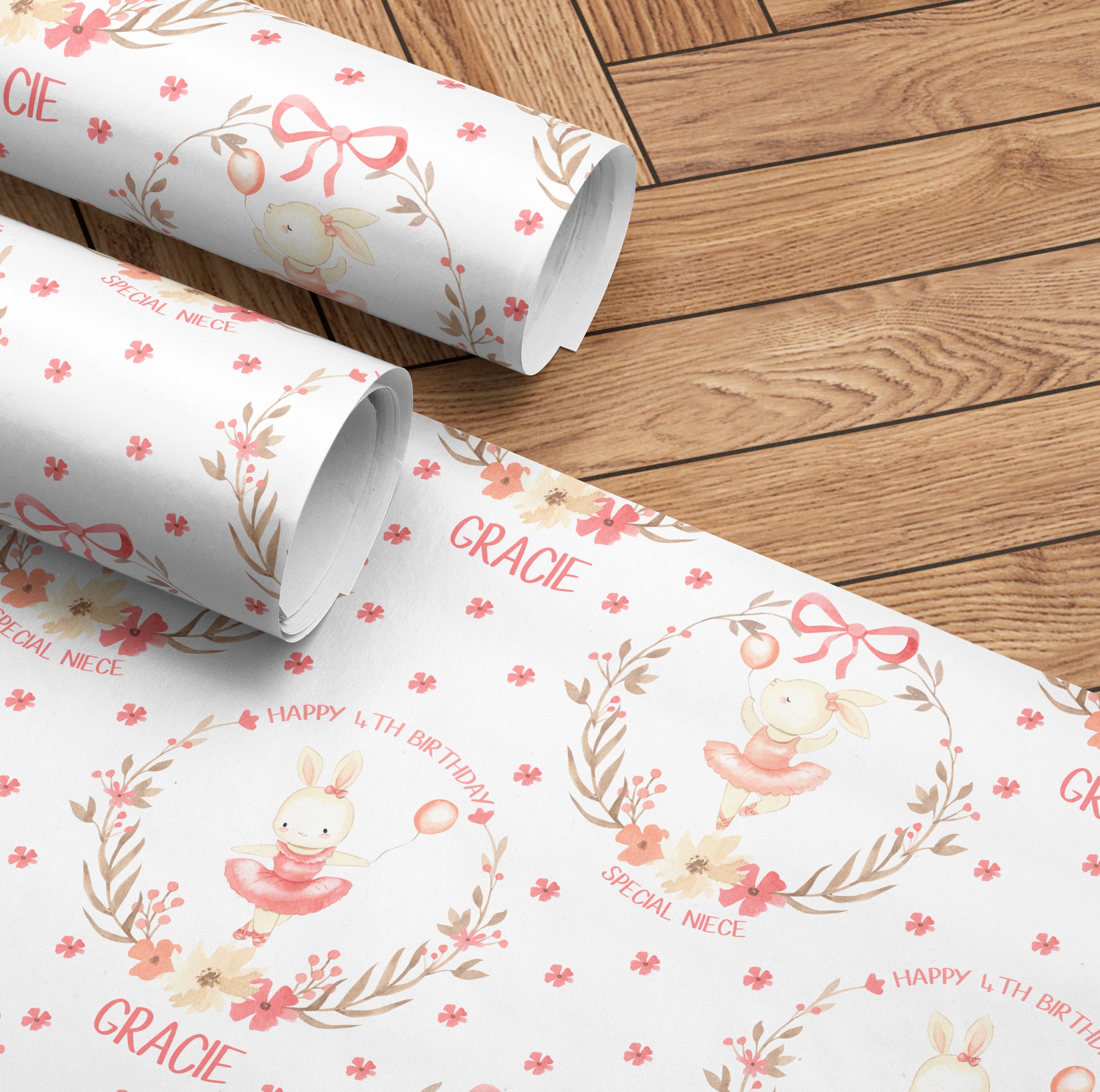 Birthday Wrapping Paper Ballerina Bunny