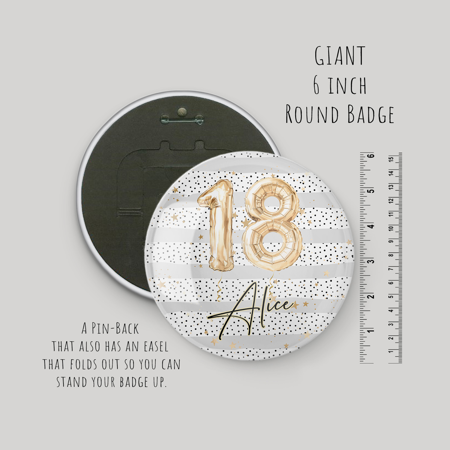 Giant 6" 18th Badge with Pin Back