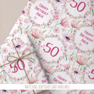 Personalised Pink Rose Birthday Gift Wrapping Paper