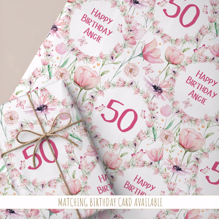 Personalised Pink Floral Birthday Wrapping Paper