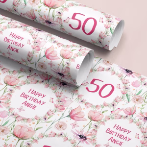 Personalised Pink Rose Birthday Gift Wrapping Paper