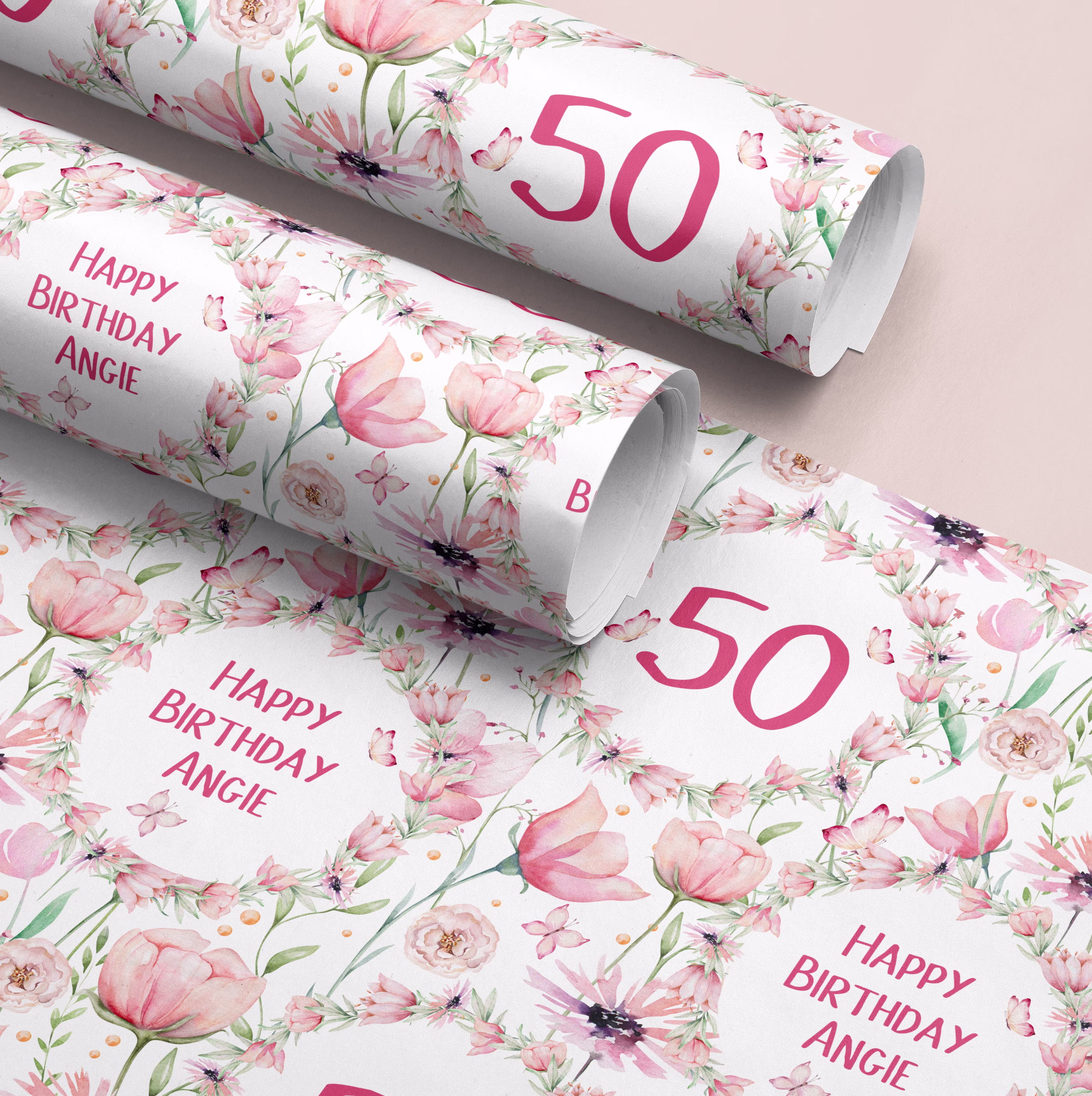 Personalised Pink Rose Birthday Gift Wrapping Paper