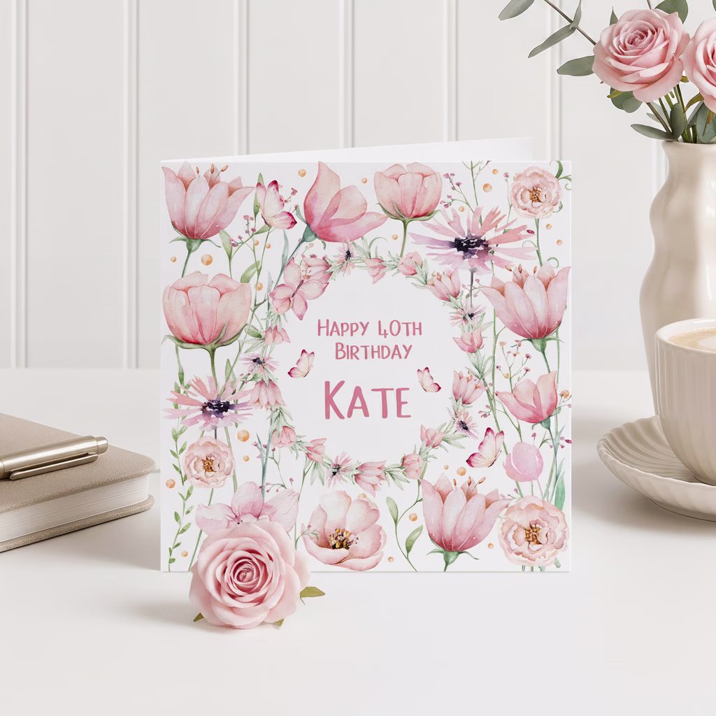 Personalised Pink Rose Birthday Card