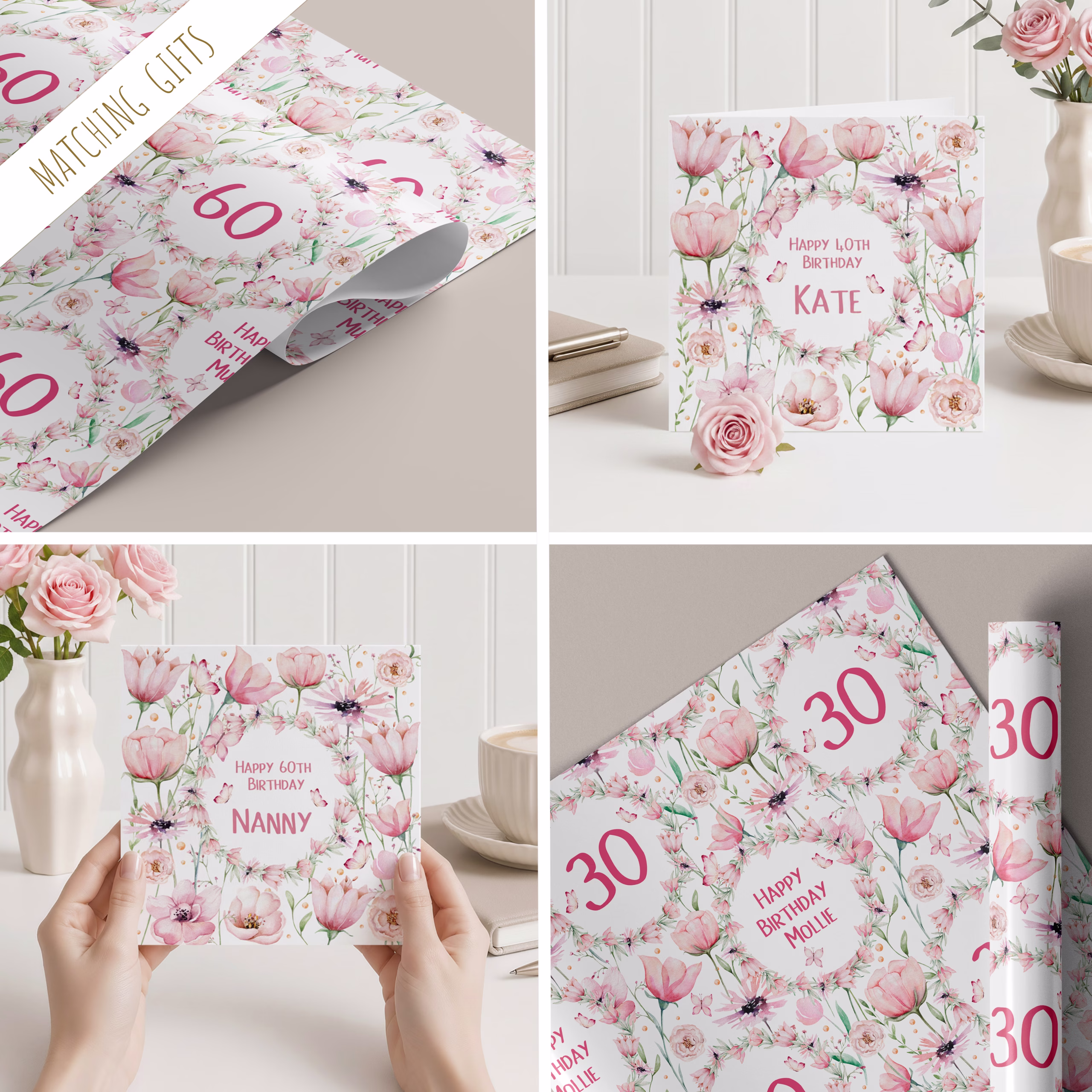 Personalised Pink Rose Birthday Card