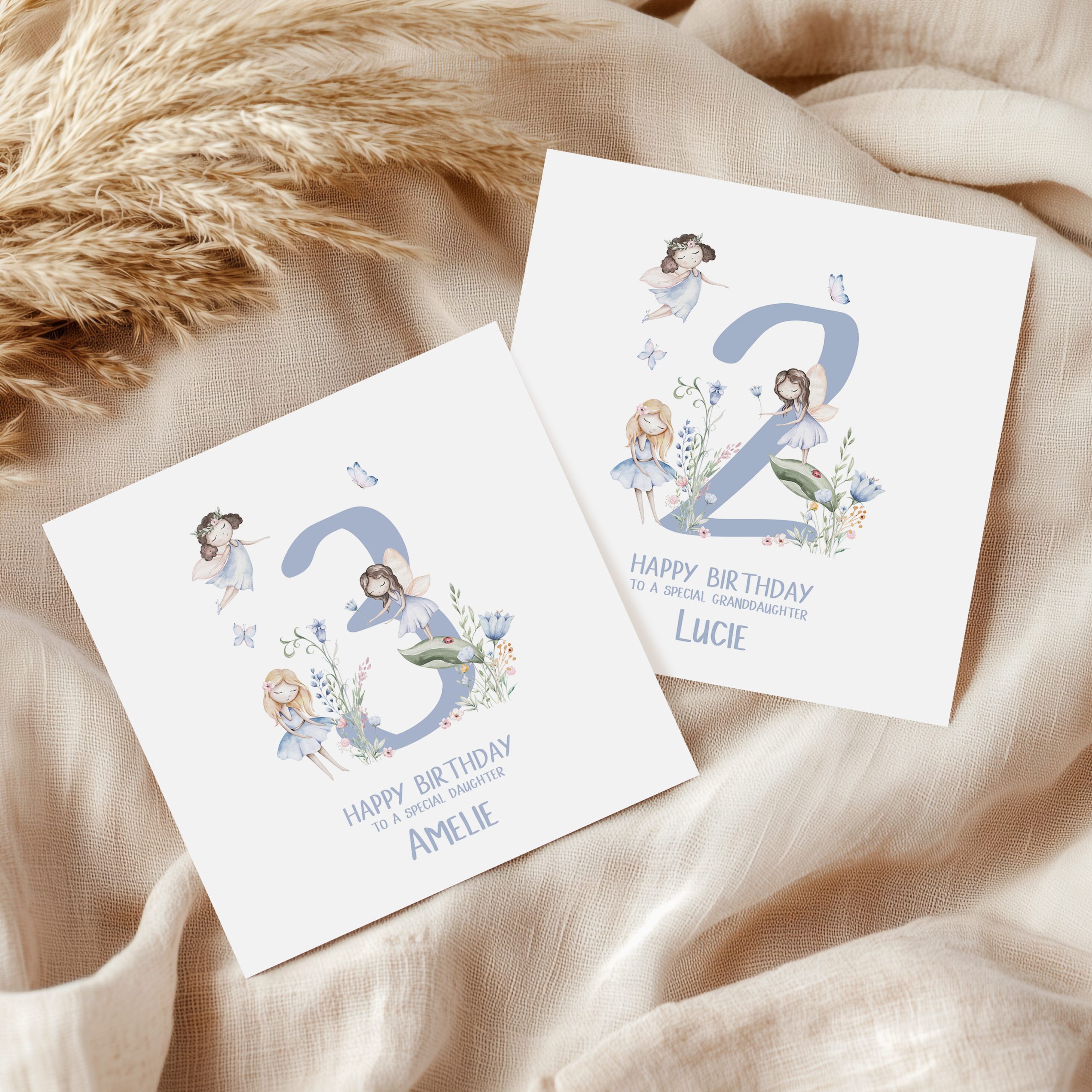 Personalised Birthday Flower Fairy Blue Card