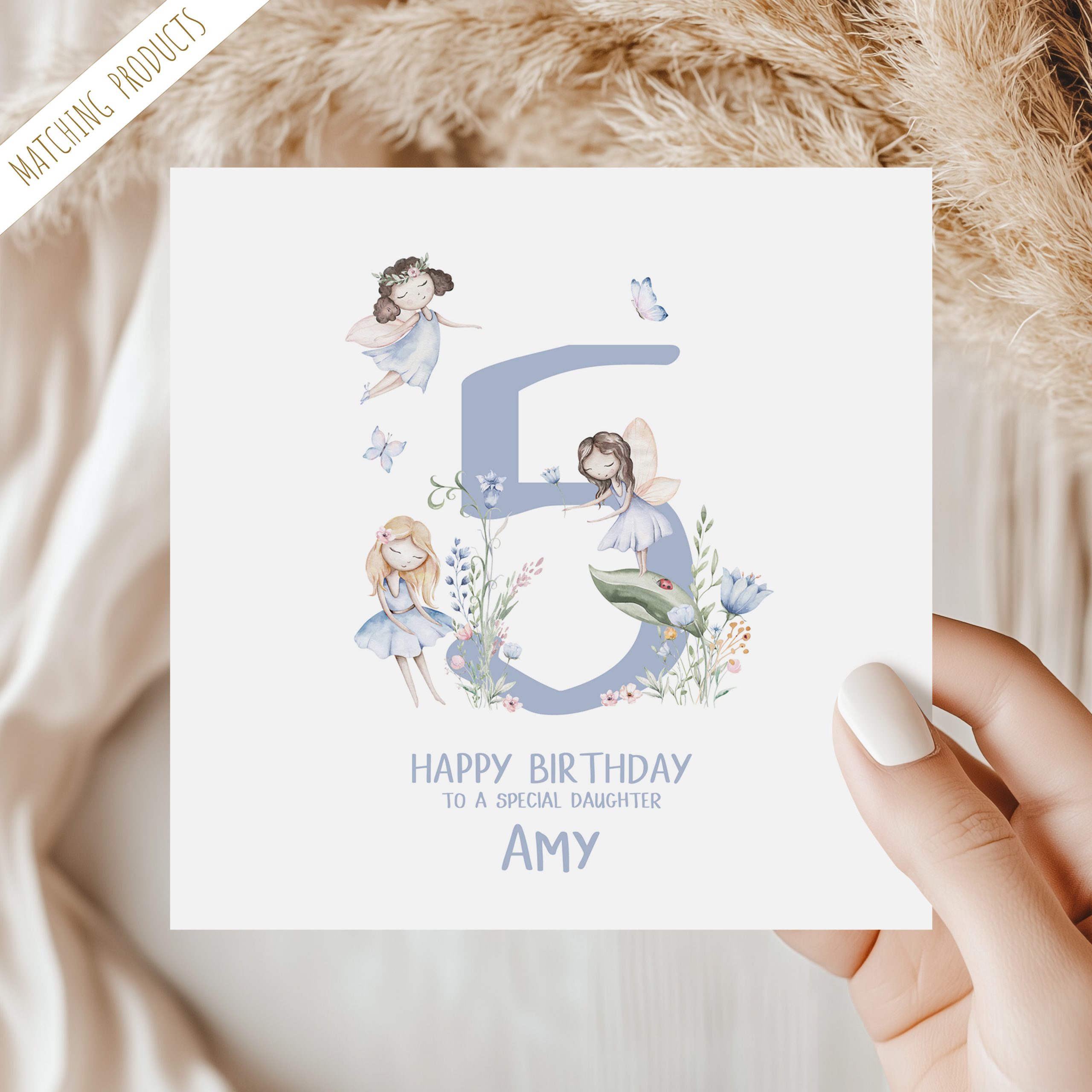 Personalised Birthday Flower Fairy Blue Card